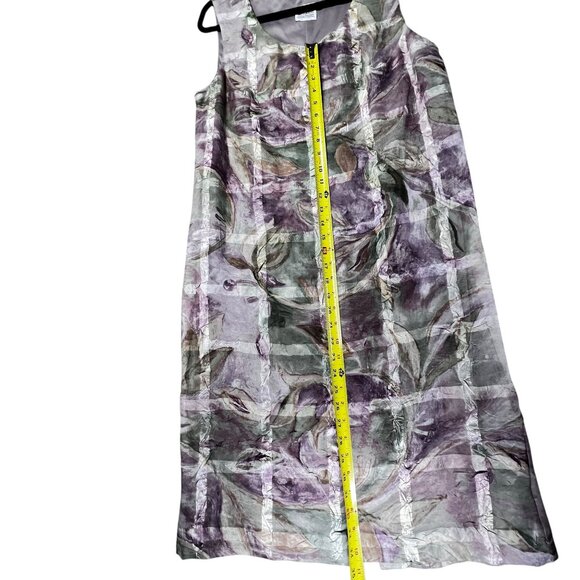 R&M Richards Sleeveless Floral Dress Textured Crinkle Lined Green Purple READ - Picture 7 of 10